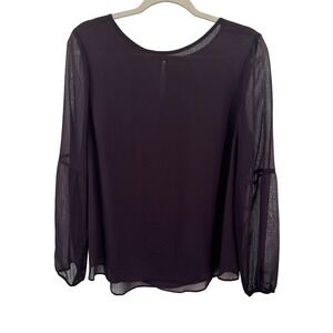 APT 9 Blouse‎ Womens L Deep Purple Sheer Lined Flowy Tunic Peasant